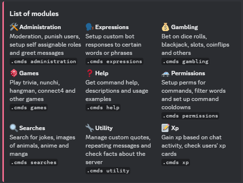 Picture of .cmds command output